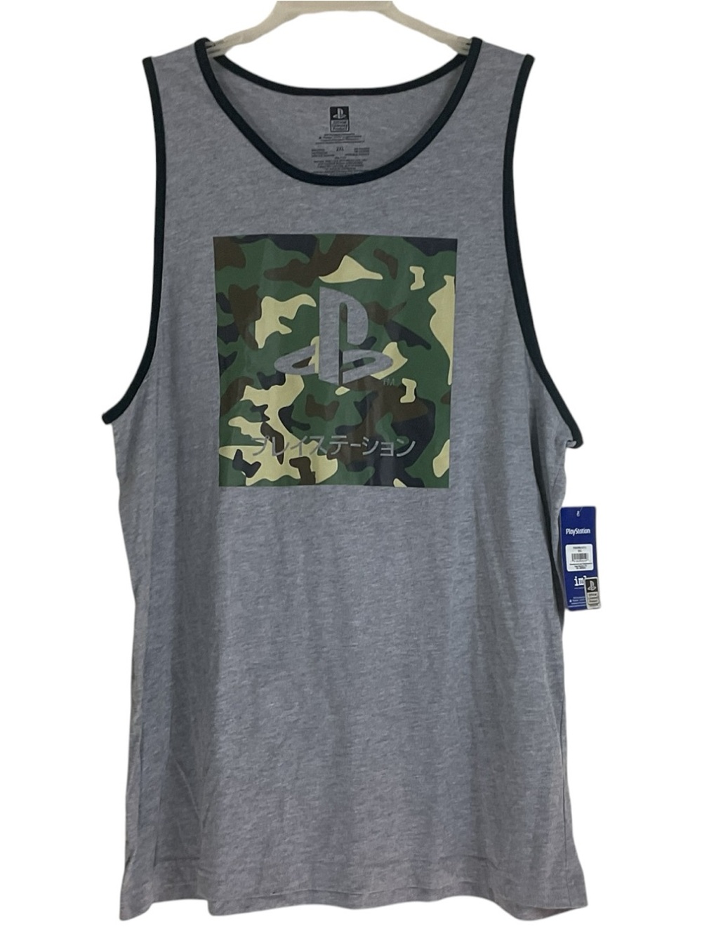 Sony PlayStation Camo Logo Tank Top Men’s 2XL Gray Sleeveless Graphic Shirt NWT